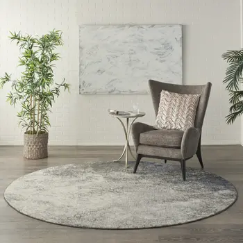 8' Gray And Ivory Abstract Round Rug