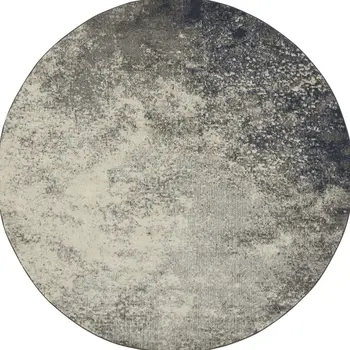 8' Gray And Ivory Abstract Round Rug