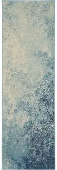6' Blue And Ivory Abstract Runner Rug
