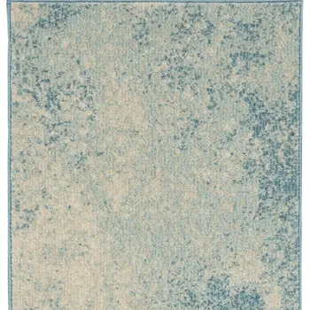 6' Blue And Ivory Abstract Runner Rug