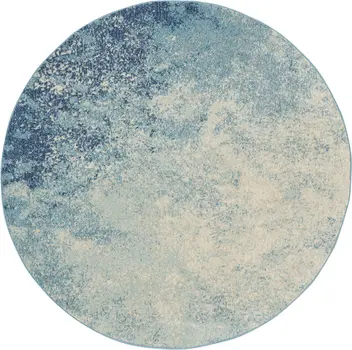 4' Blue And Ivory Abstract Round Rug