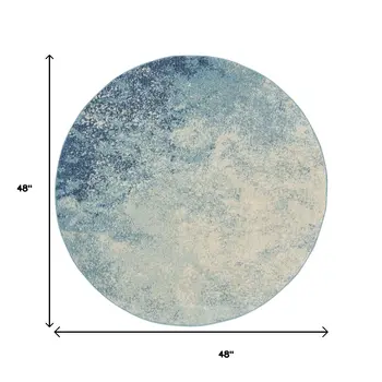 4' Blue And Ivory Abstract Round Rug