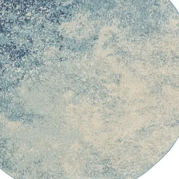 4' Blue And Ivory Abstract Round Rug
