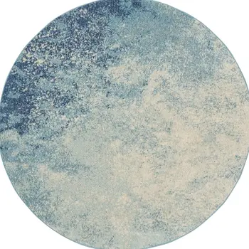 5' Blue And Ivory Abstract Round Rug