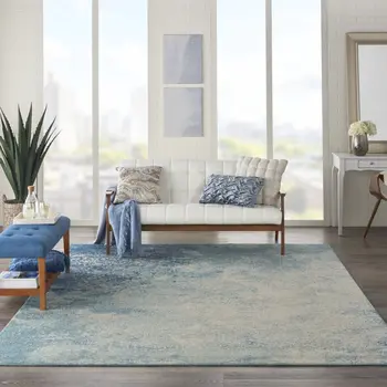 8' X 10' Blue And Ivory Abstract Area Rug