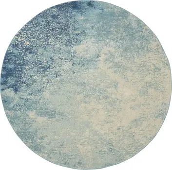 8' Blue And Ivory Abstract Round Rug