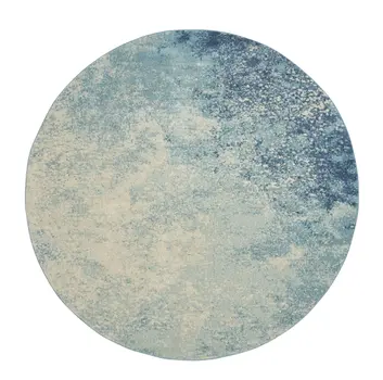 8' Blue And Ivory Abstract Round Rug