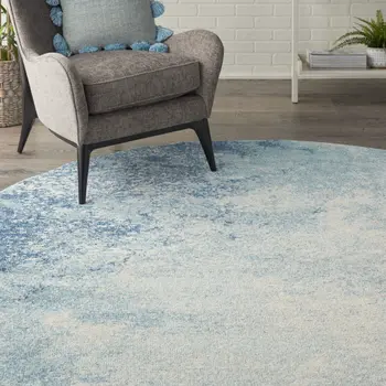 8' Blue And Ivory Abstract Round Rug