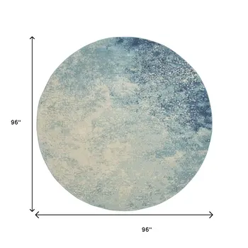 8' Blue And Ivory Abstract Round Rug