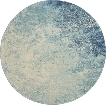 8' Blue And Ivory Abstract Round Rug