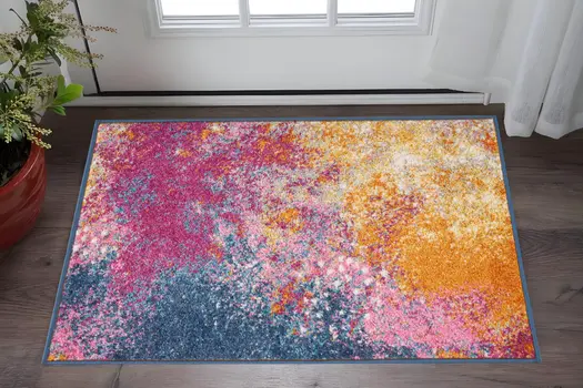 2' X 3' Blue And Orange Abstract Area Rug