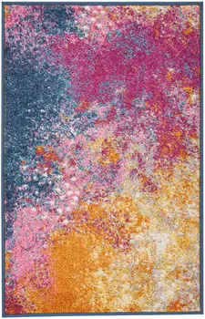 2' X 3' Blue And Orange Abstract Area Rug