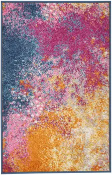 2' X 3' Blue And Orange Abstract Area Rug