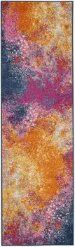 8' Blue And Orange Abstract Runner Rug