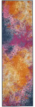 8' Blue And Orange Abstract Runner Rug