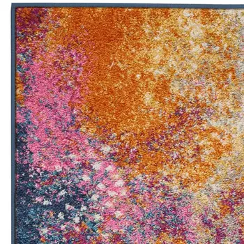 8' Blue And Orange Abstract Runner Rug