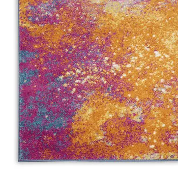 8' Blue And Orange Abstract Runner Rug