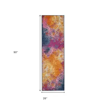 8' Blue And Orange Abstract Runner Rug