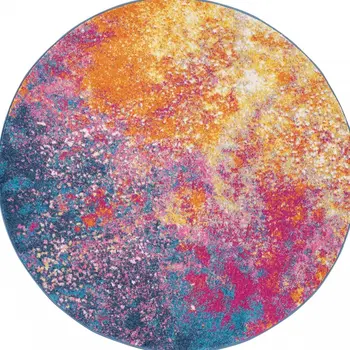 4' Blue And Orange Abstract Round Rug