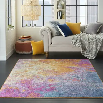 5' X 7' Blue And Orange Abstract Area Rug