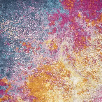 5' X 7' Blue And Orange Abstract Area Rug