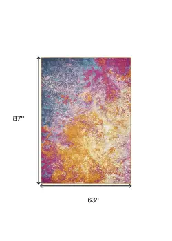 5' X 7' Blue And Orange Abstract Area Rug