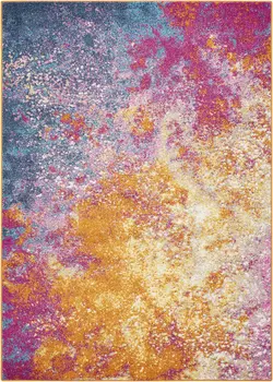 5' X 7' Blue And Orange Abstract Area Rug