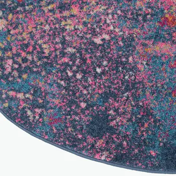 5' Blue And Orange Abstract Round Rug