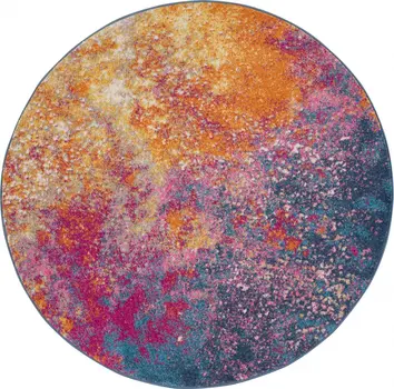5' Blue And Orange Abstract Round Rug
