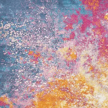 7' X 10' Blue And Orange Abstract Area Rug