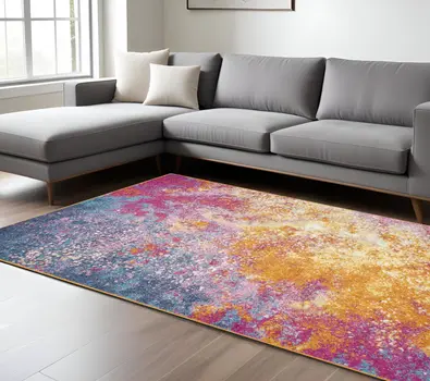 8' X 10' Blue And Orange Abstract Area Rug