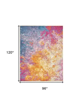 8' X 10' Blue And Orange Abstract Area Rug