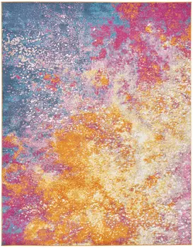 8' X 10' Blue And Orange Abstract Area Rug