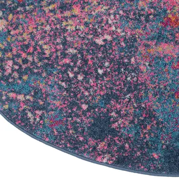 8' Blue And Orange Abstract Round Rug
