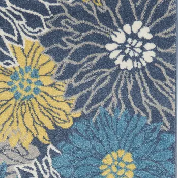 10' Blue And Gold Floral Runner Rug