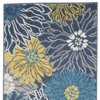 10' Blue And Gold Floral Runner Rug