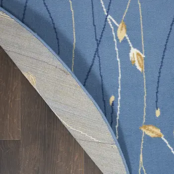 10' Blue And Gold Floral Runner Rug