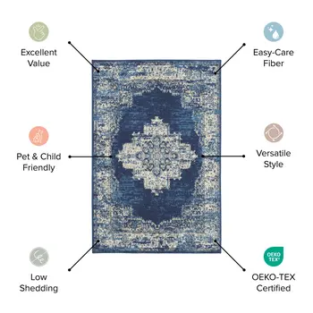 10' Blue And Gold Floral Runner Rug