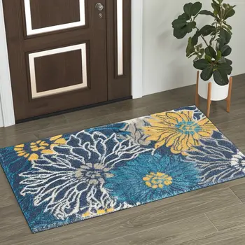 2' X 3' Blue And Gold Floral Area Rug
