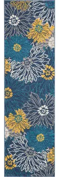 8' Blue And Gold Floral Runner Rug