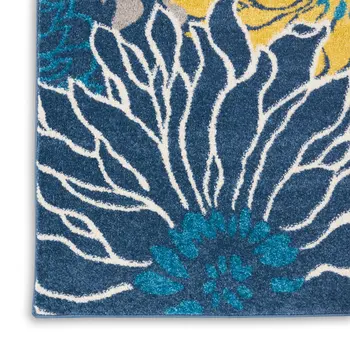 8' Blue And Gold Floral Runner Rug