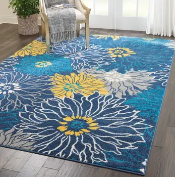 7' X 10' Blue And Gold Floral Area Rug