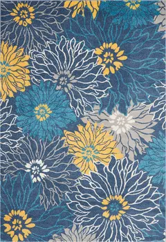 7' X 10' Blue And Gold Floral Area Rug