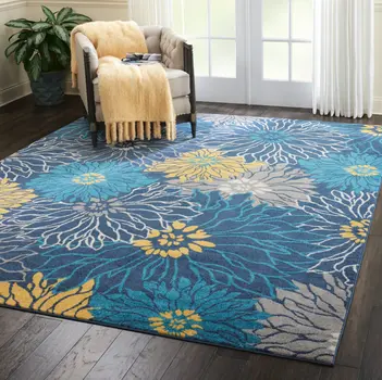 8' X 10' Blue And Gold Floral Area Rug