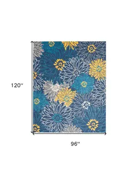 8' X 10' Blue And Gold Floral Area Rug