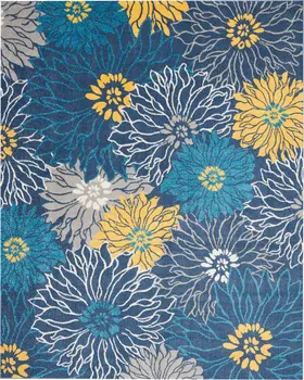 8' X 10' Blue And Gold Floral Area Rug