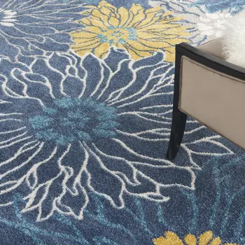 8' X 10' Blue And Gold Floral Area Rug