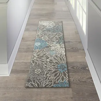 6' Blue And Gray Floral Runner Rug
