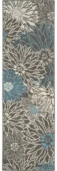 6' Blue And Gray Floral Runner Rug