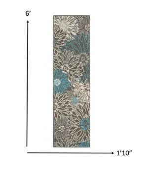 6' Blue And Gray Floral Runner Rug